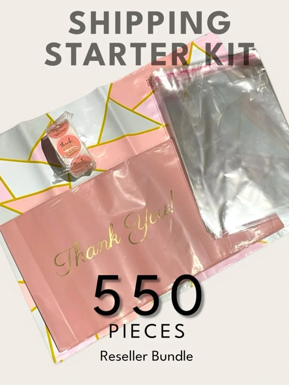 Reseller Shipping Bundle 550 PC Polymailers Stickers Bags Pink Small Business